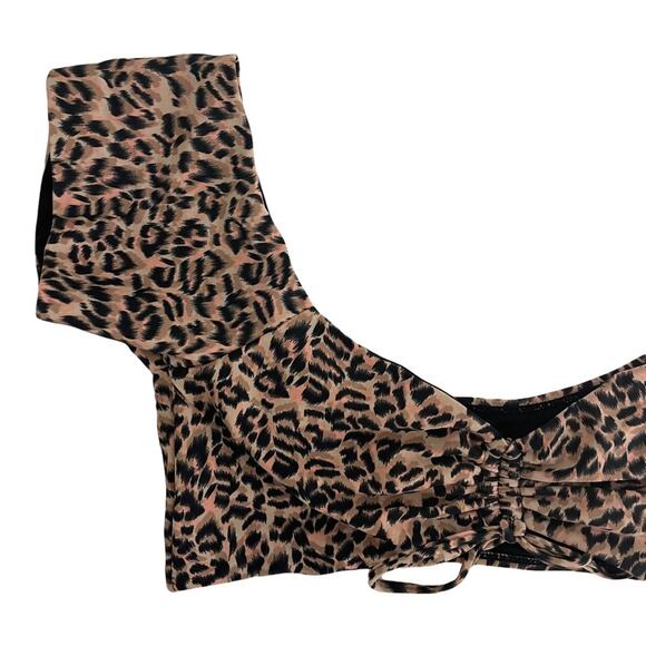 OASIS Bardot Bikini Top Leopard Animal Print Swim Beach Pink NWT Size UK12/US8 - Picture 6 of 10